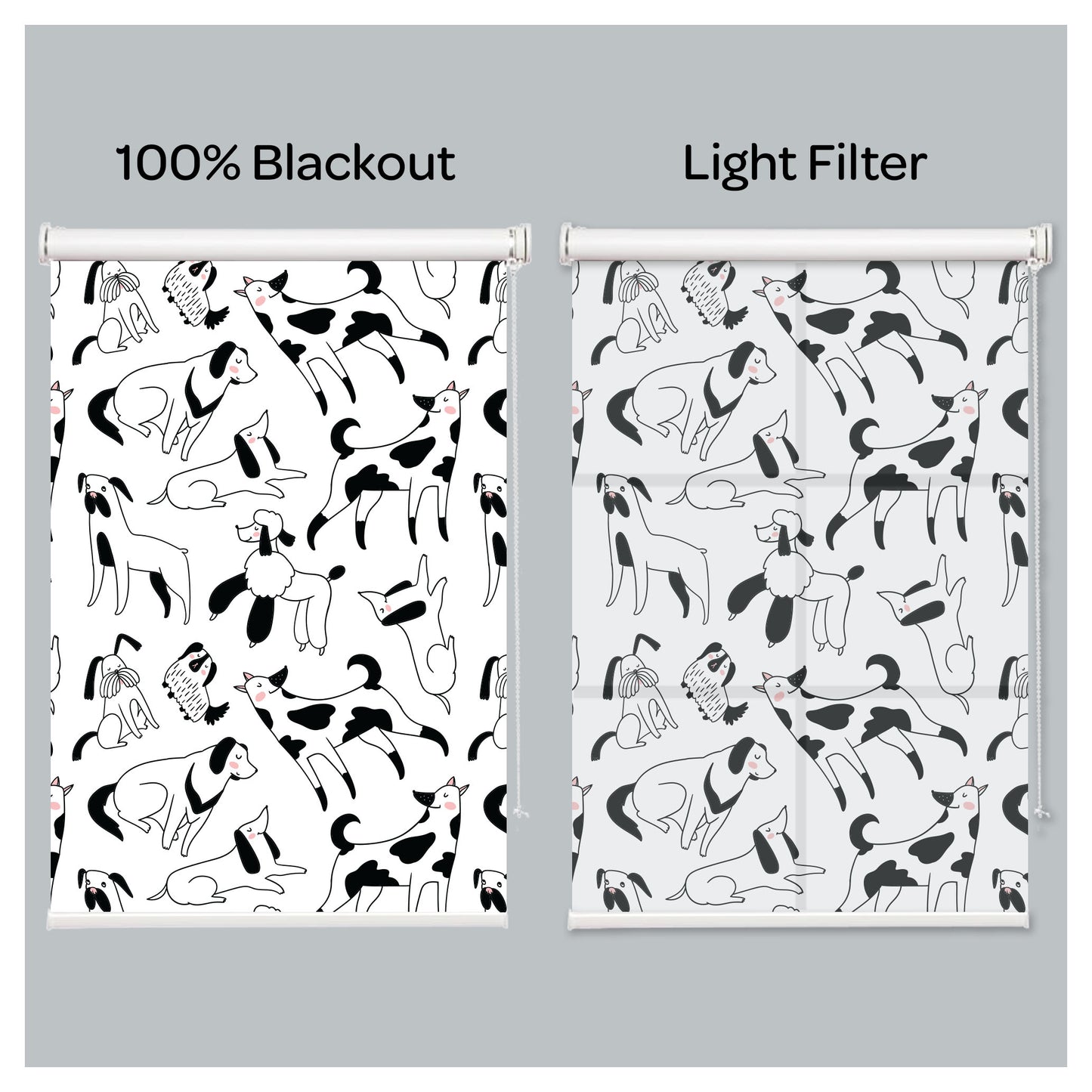 Black and White Minimalist Doggies Print Window Roller Shade