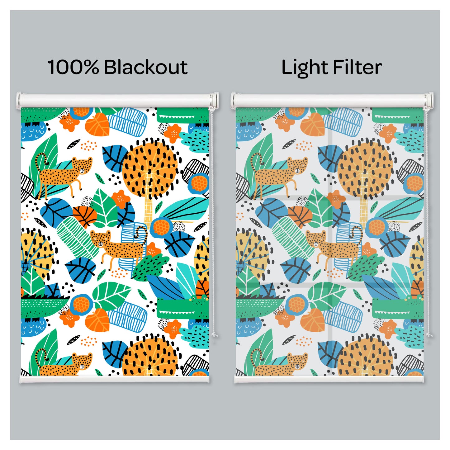 Cartoon Leopard in Jungle Colorful Nursery Window Roller Shade