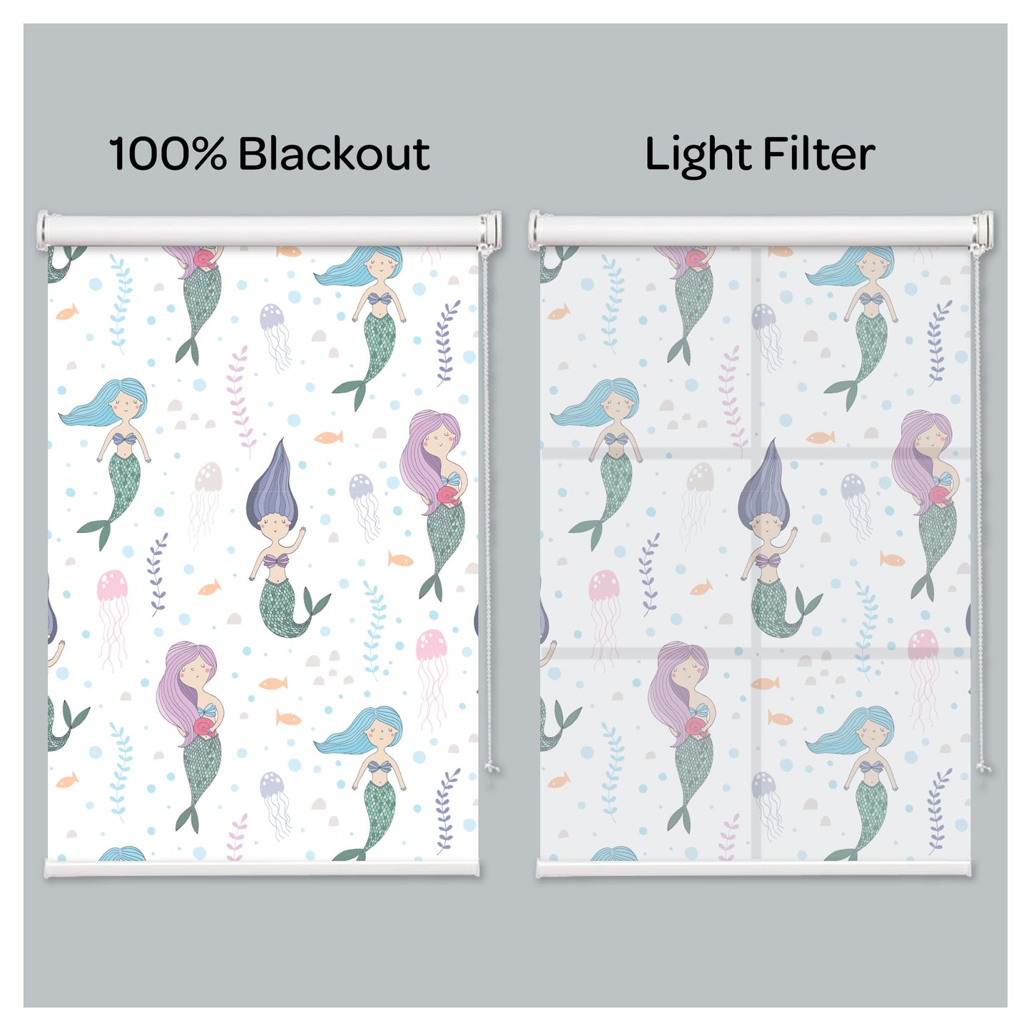 Mermaid and Jelly Fish Nursery Kid Room Window Roller Shade