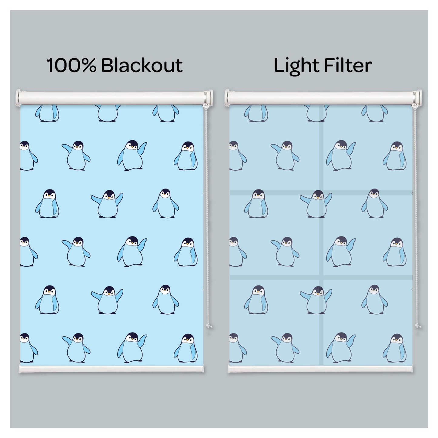 Blue Penguins Nursery Kid Room Window Roller Shade