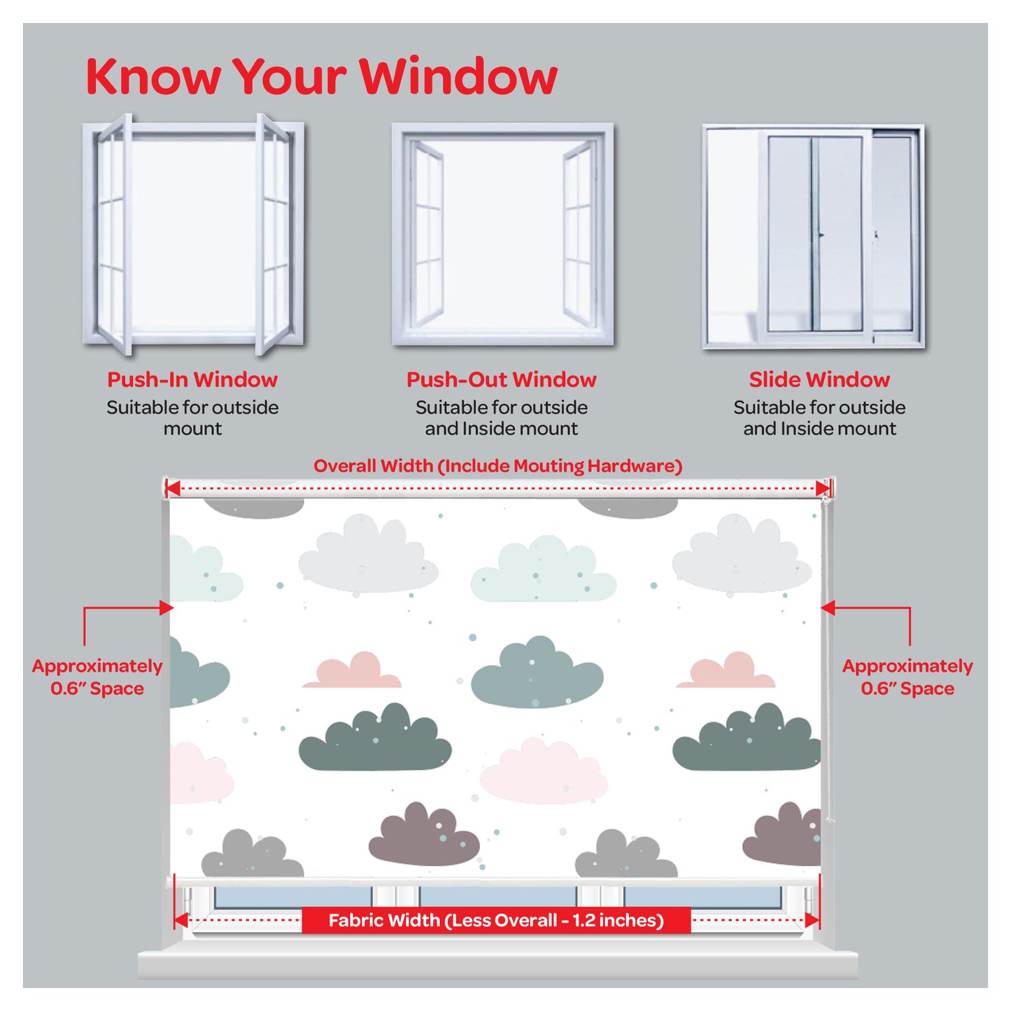 Pastel Nursery White Sky and Pastel Clouds Window Roller Shade