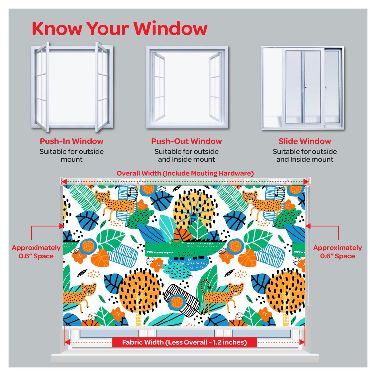Cartoon Leopard in Jungle Colorful Nursery Window Roller Shade