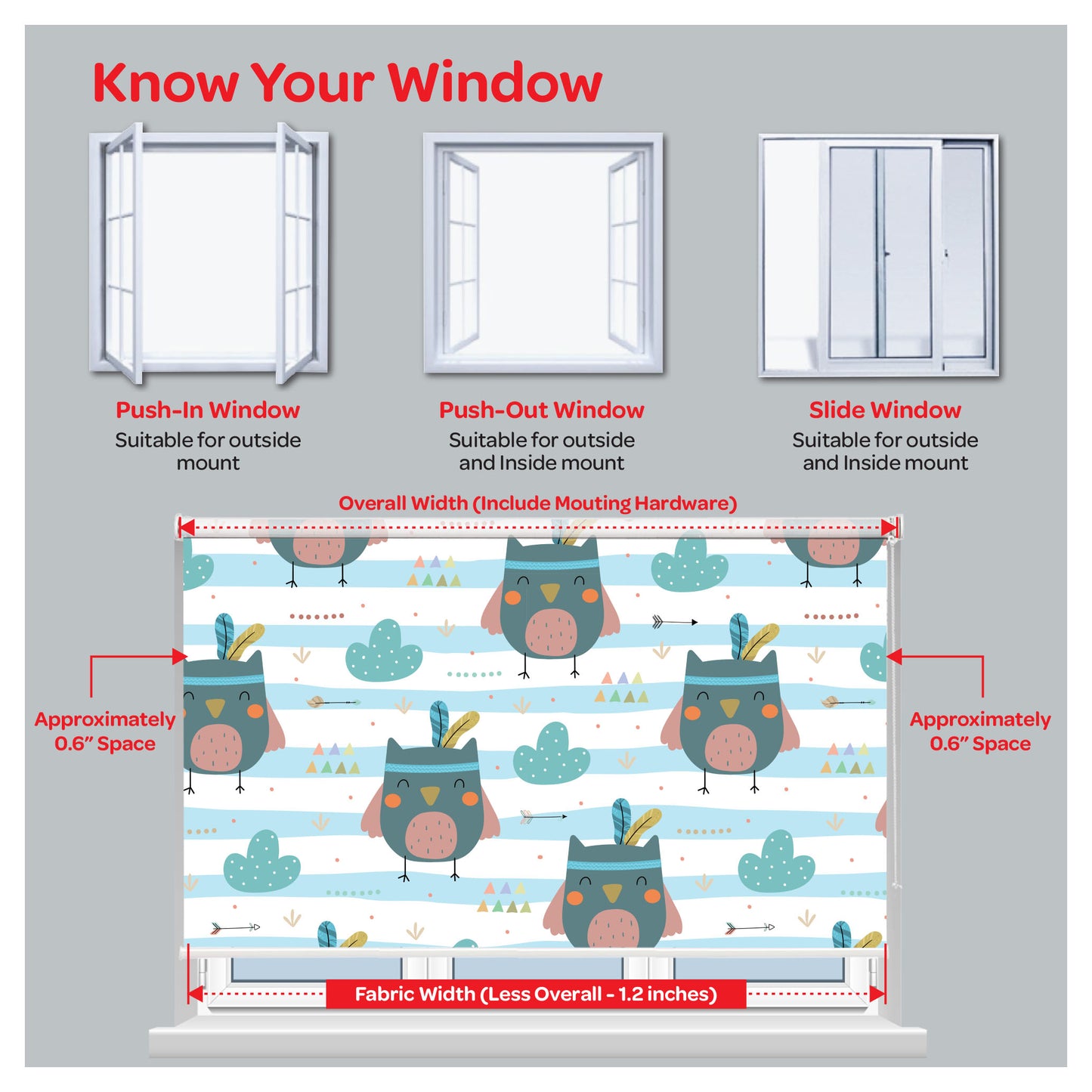 Nursery Kids Baby Room Owls Theme Window Roller Shade