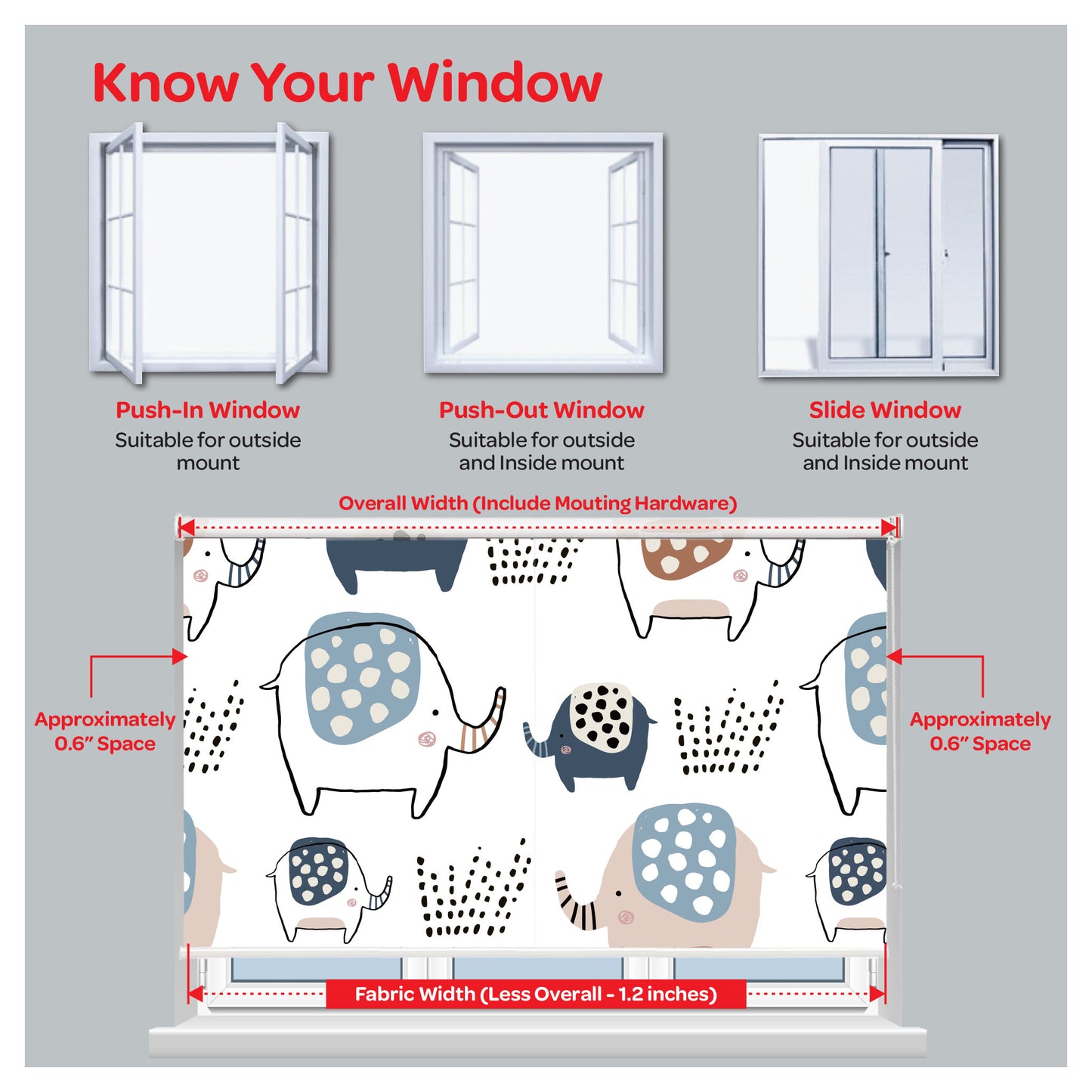 Cute Elephants Nursery Kid Room Window Roller Shade