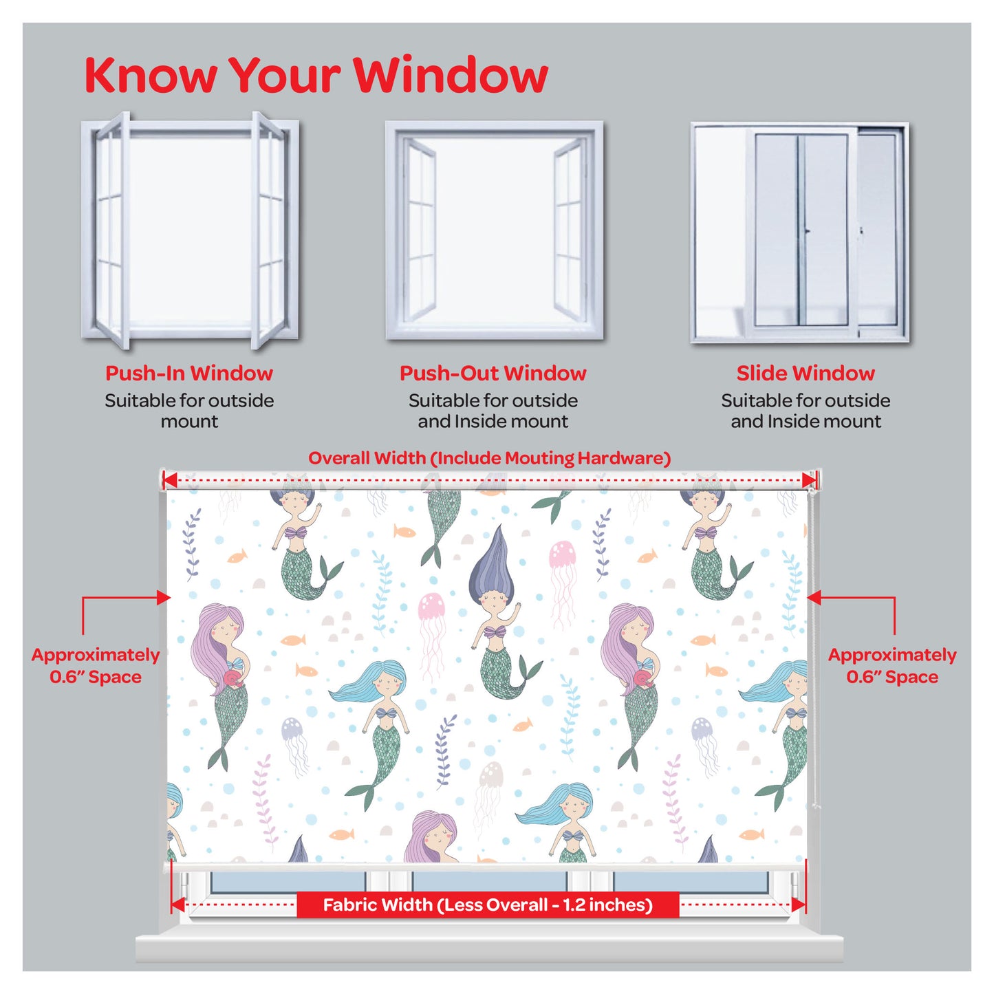 Mermaid and Jelly Fish Nursery Kid Room Window Roller Shade
