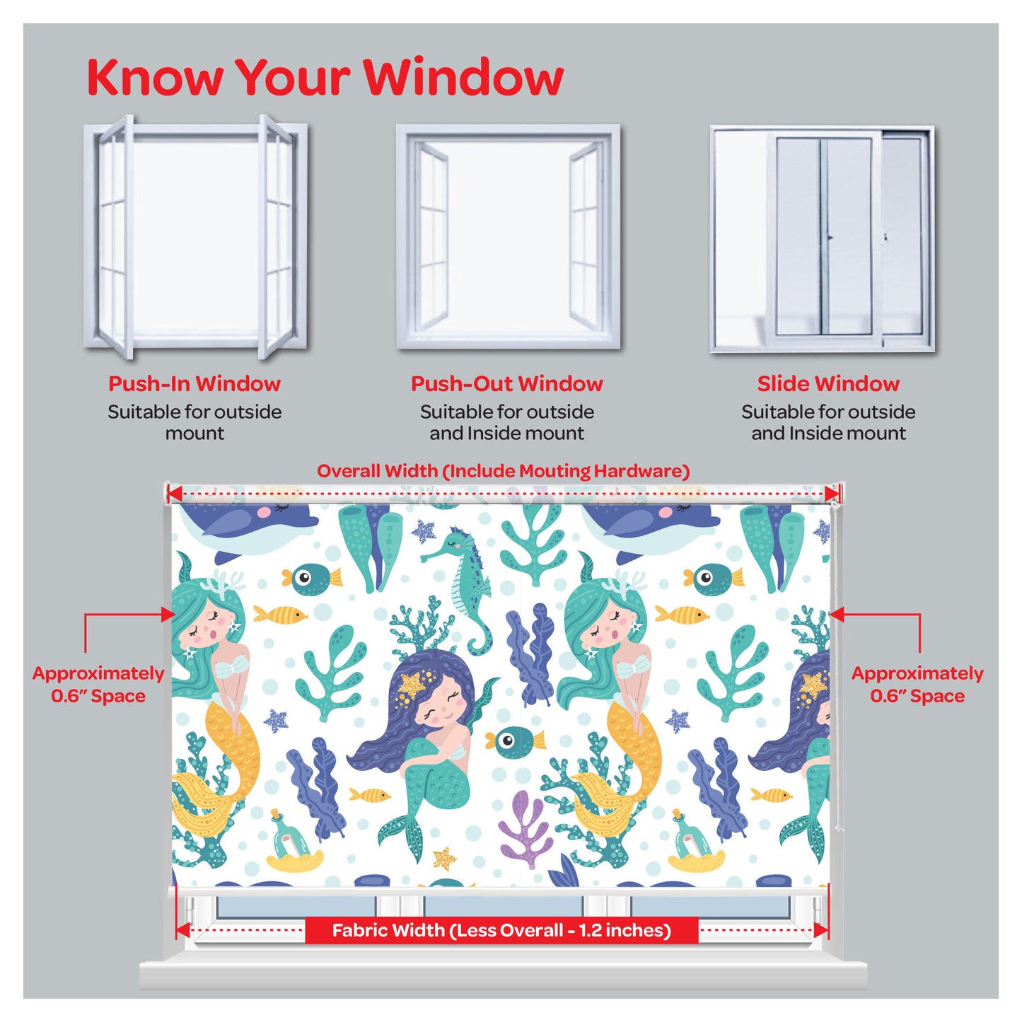 Cute Mermaid Nursery Theme Window Roller Shade