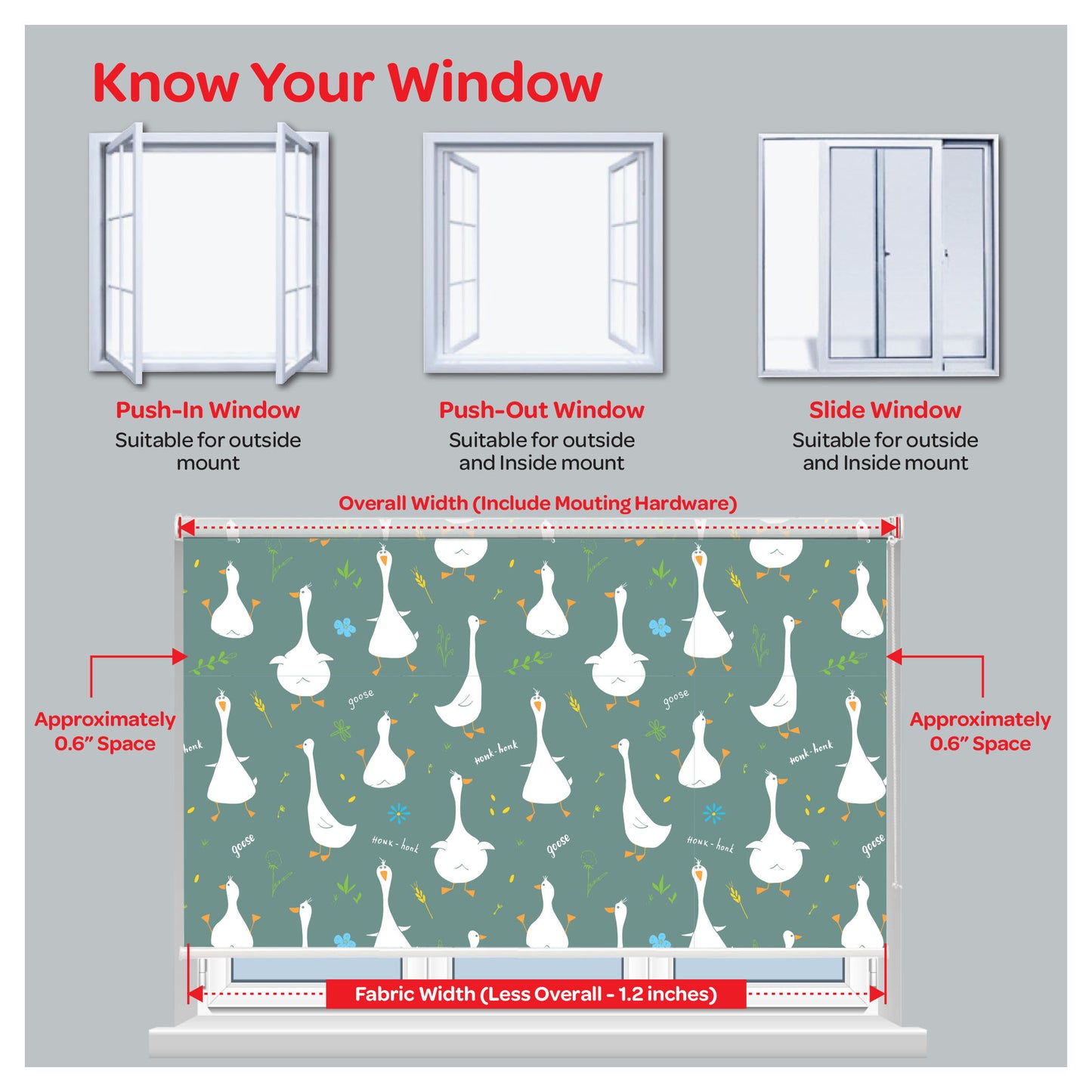 Happy Duck Goose Print Nursery Theme Window Roller Shade
