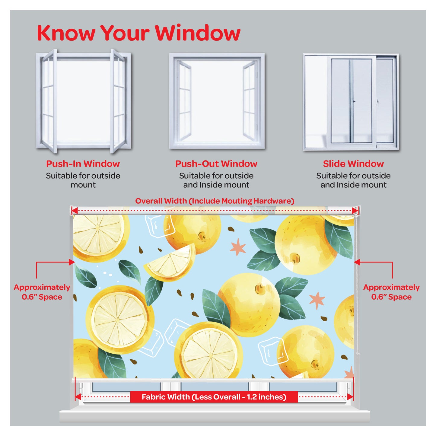 Watercolor Lemon Pattern Fruits Window Roller Shade