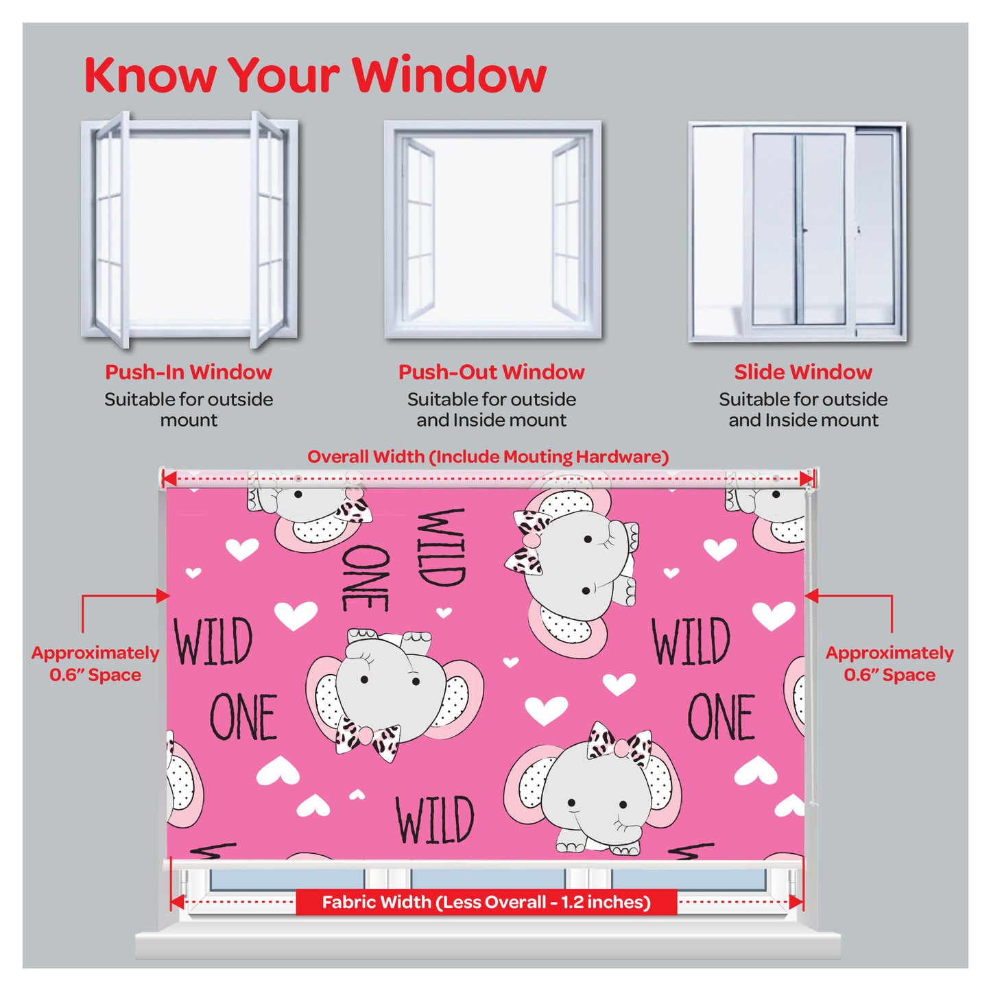 Pink Elephants Kid Nursery Window Roller Shade