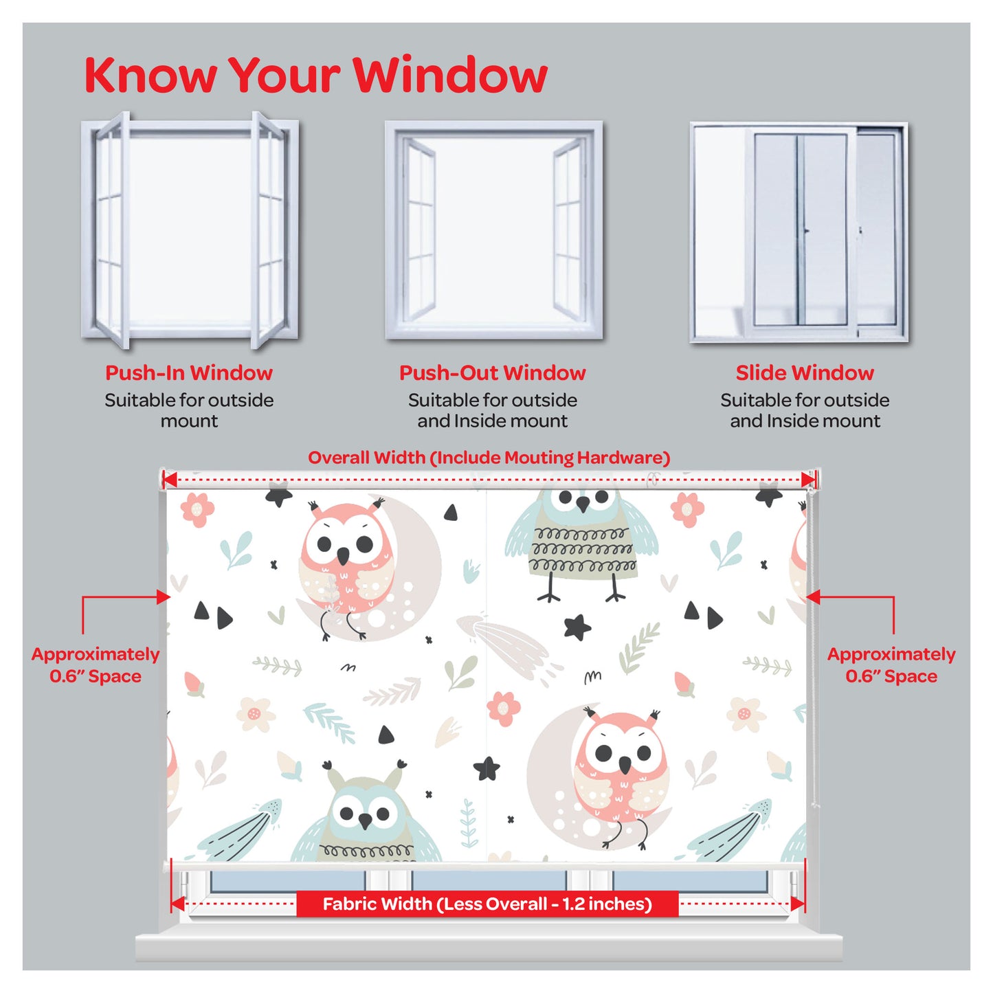 Cute Owl Print Nursery Theme Window Roller Shade
