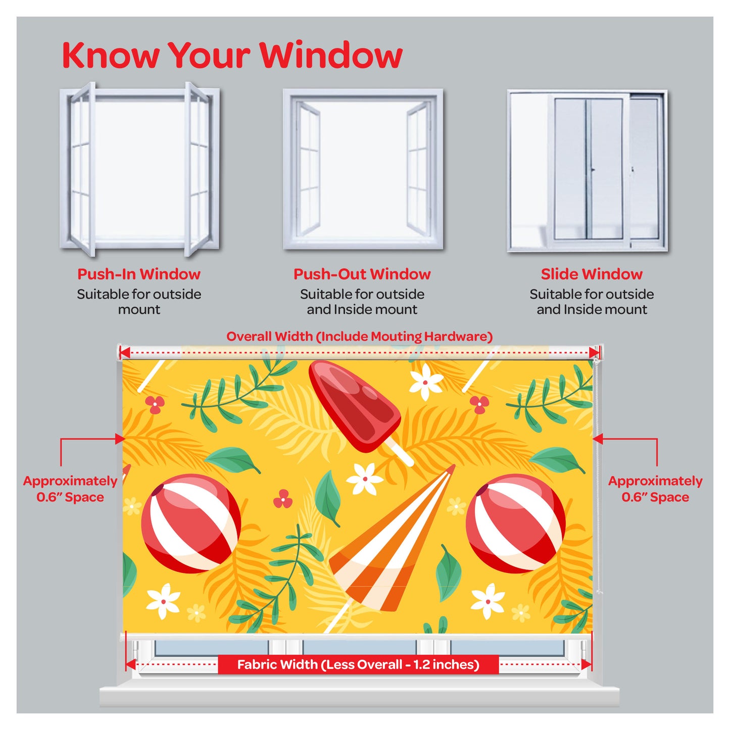 Summer Vibes Beach Ball Popsicle Yellow Window Roller Shade