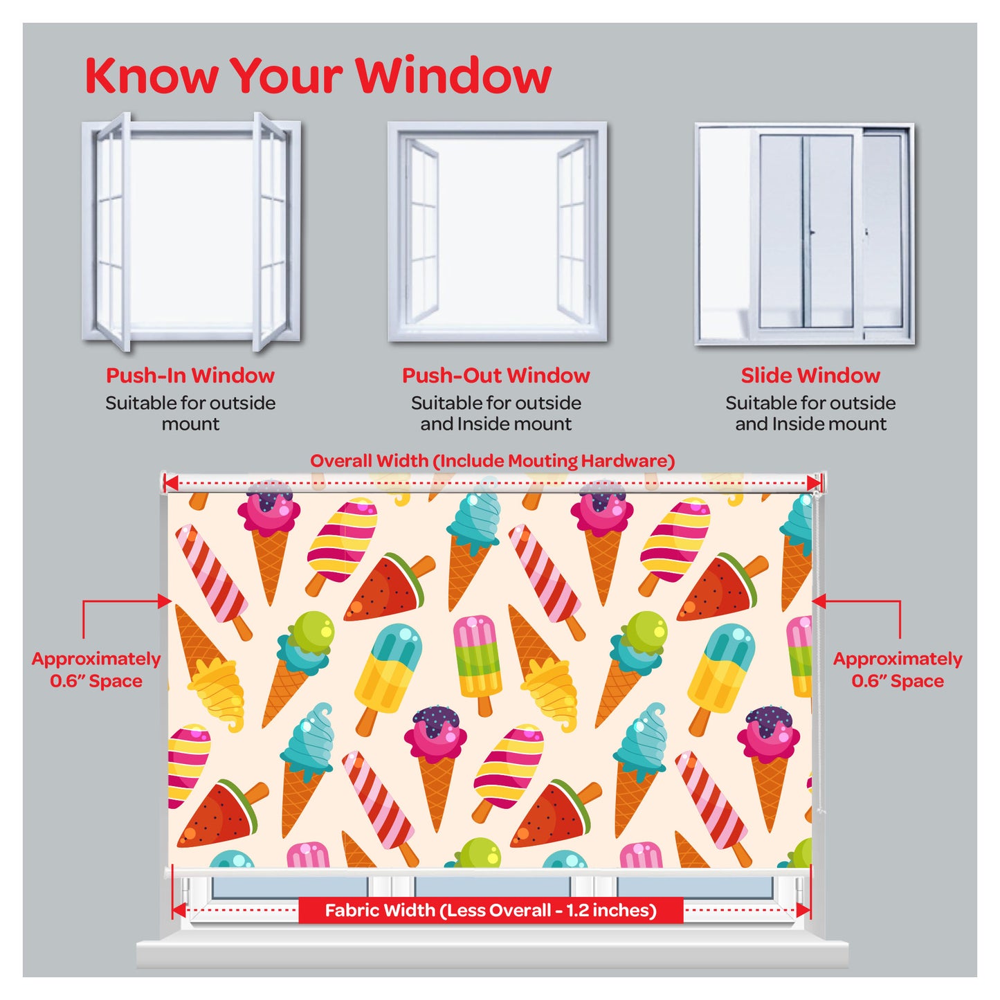 Ice-Cream Summer Pattern Print Theme Window Roller Shade