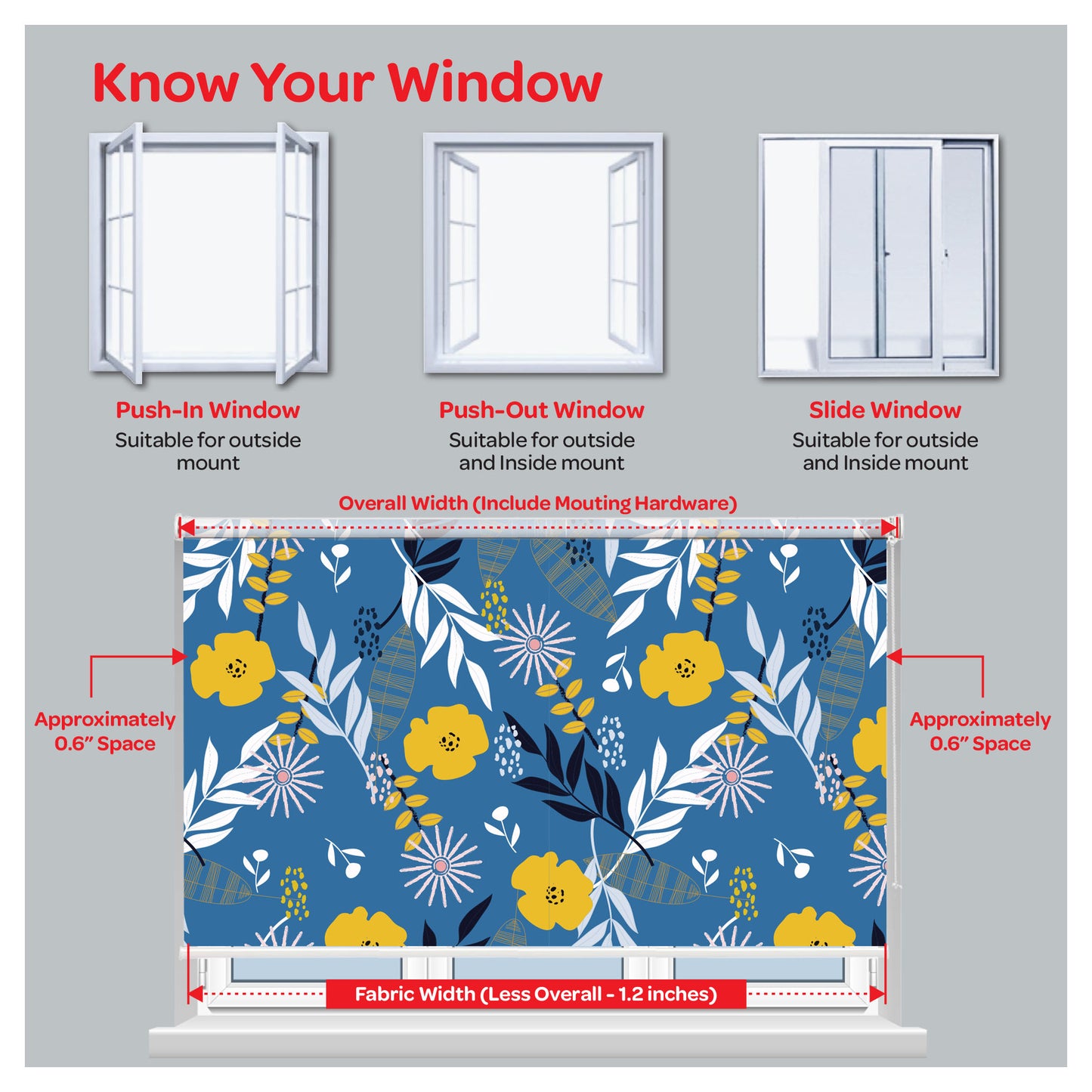Flora Flower Botanical Plant Print Window Roller Shade