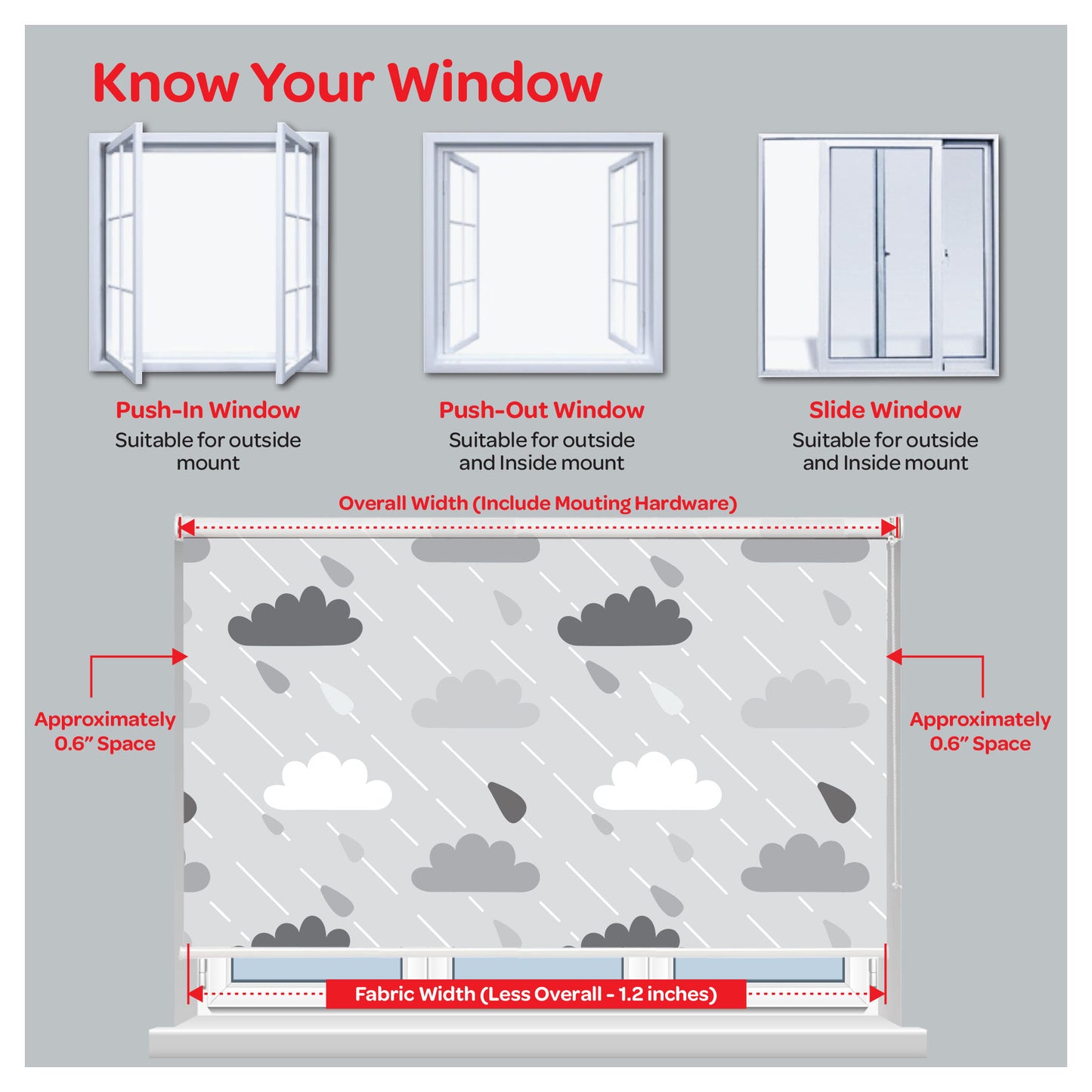 Raining Day Cloudy Nursery Gray Window Roller Shade