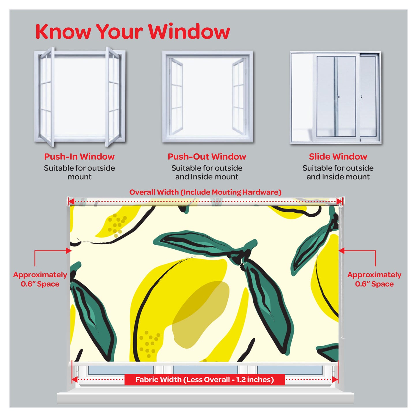 Hand Painted Lemon Window Roller Shade