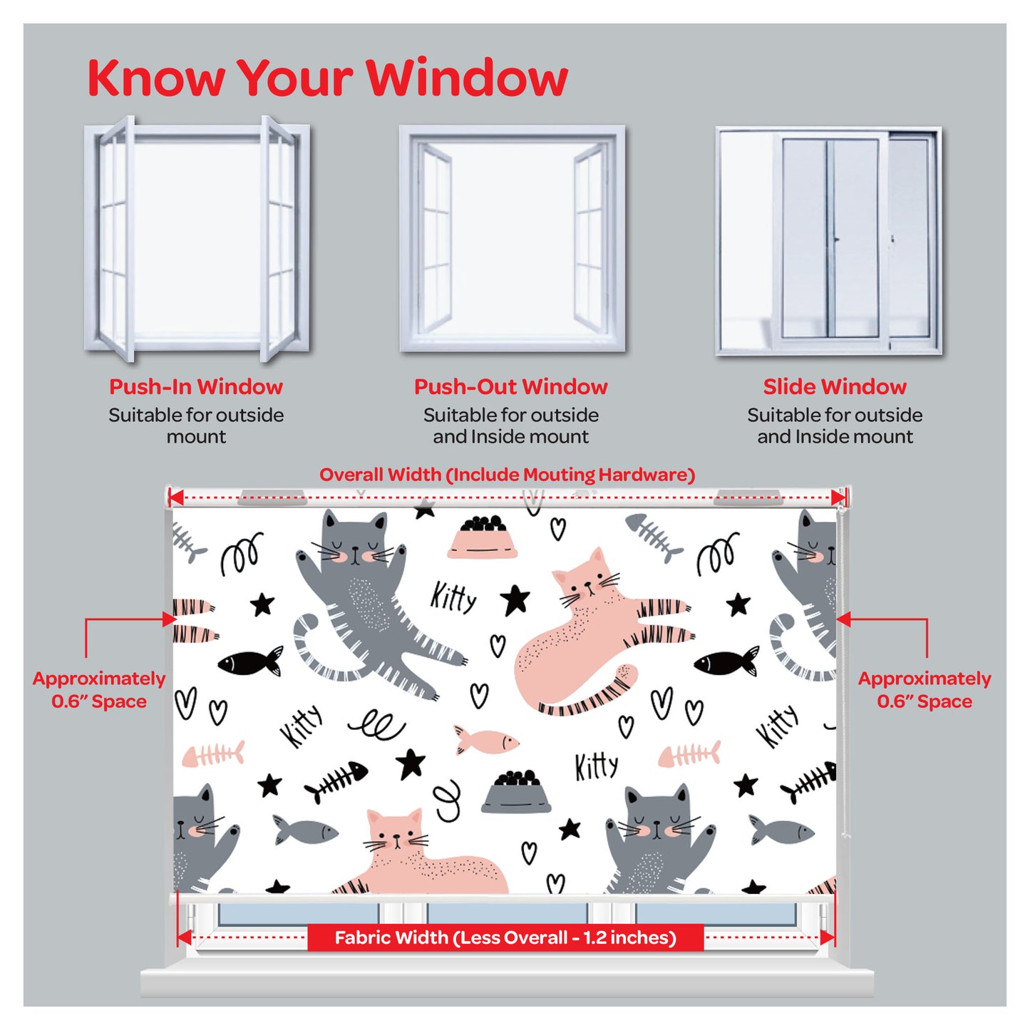 Kitty Cat Print Nursery Theme Window Roller Shade