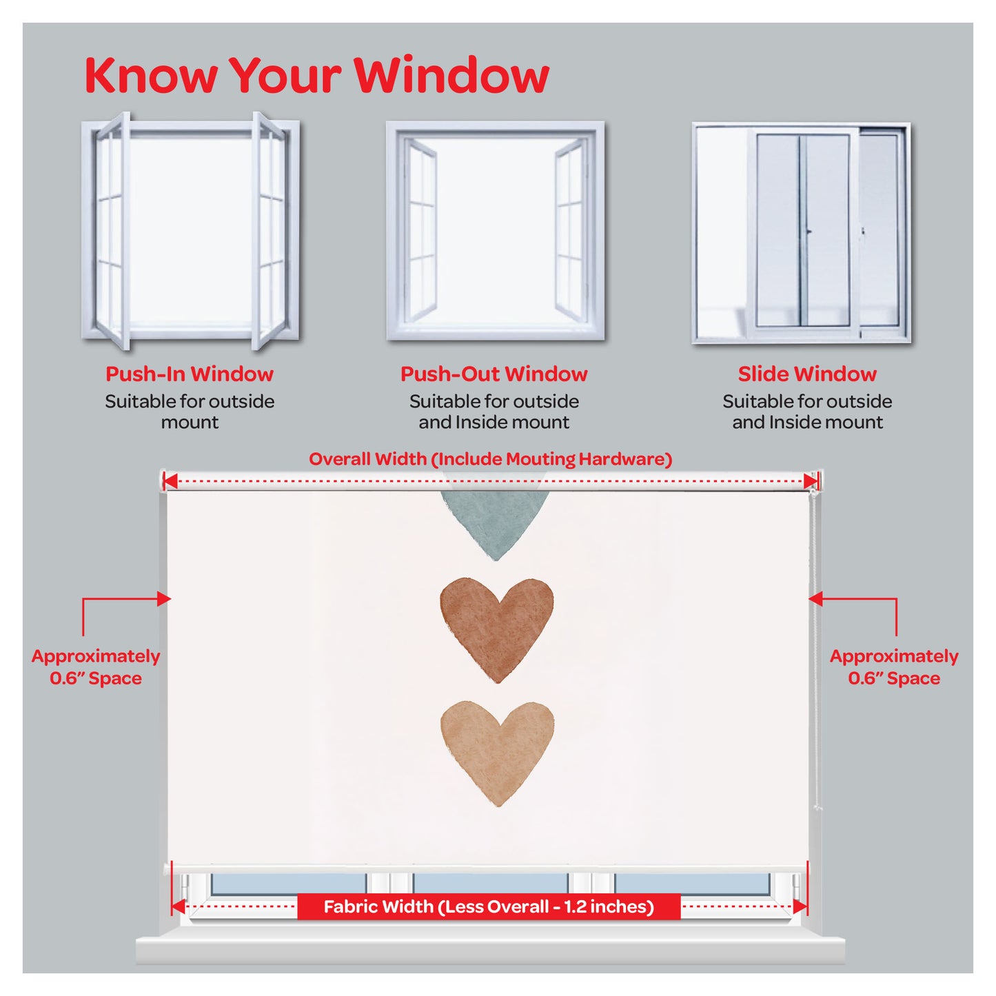LOVE Shape Boho Pattern Print Theme Window Roller Shade