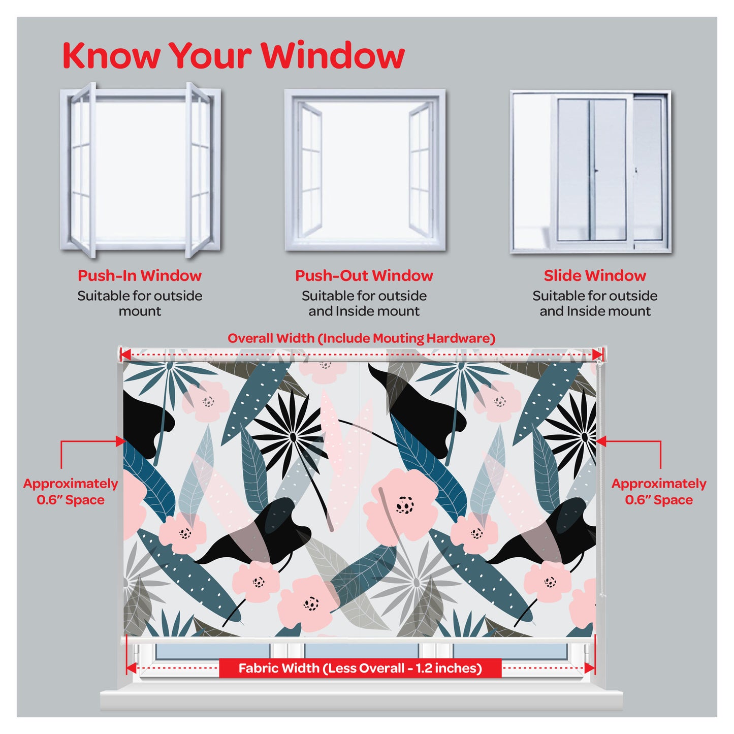 Flora Flower Botanical Print Window Roller Shade