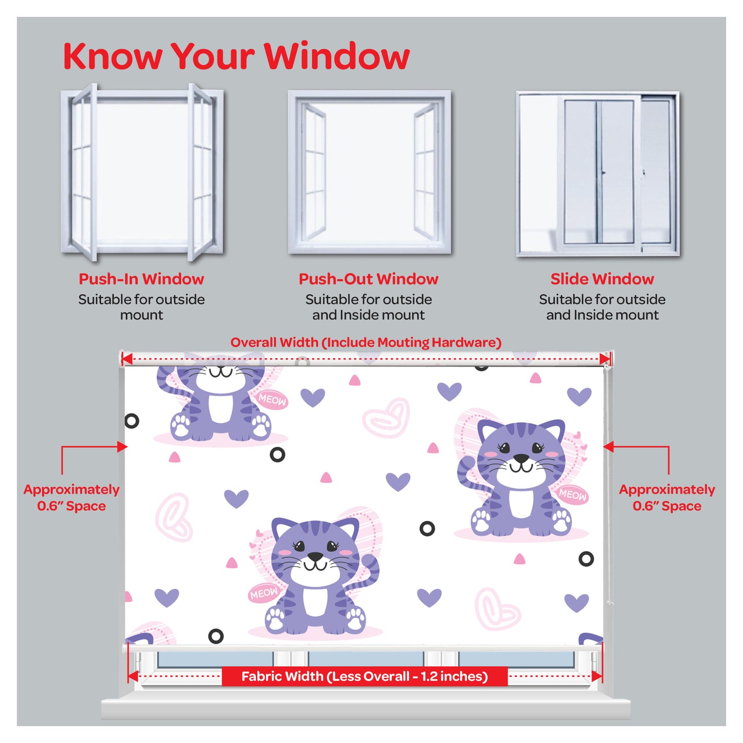 Cute Kitten Cartoon Pattern Print Theme Window Roller Shade