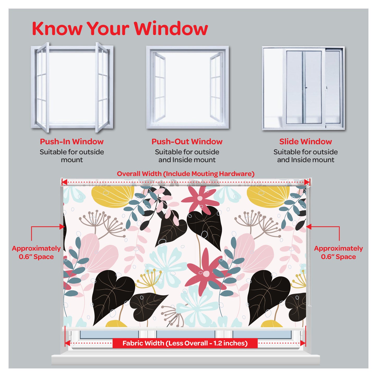 Flora Flower Botanical Plant Print Window Roller Shade
