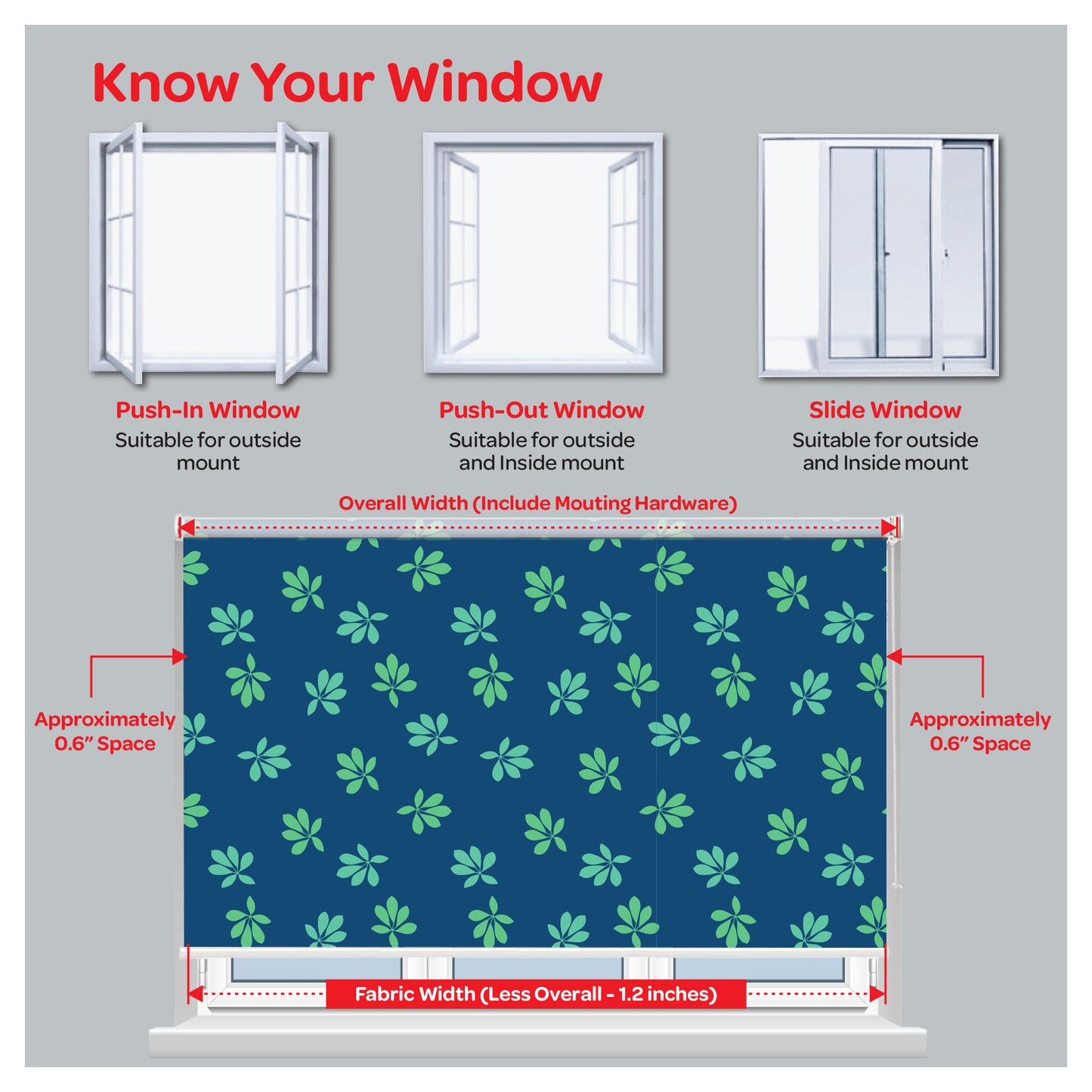 Botanical Leaf Print Window Roller Shade