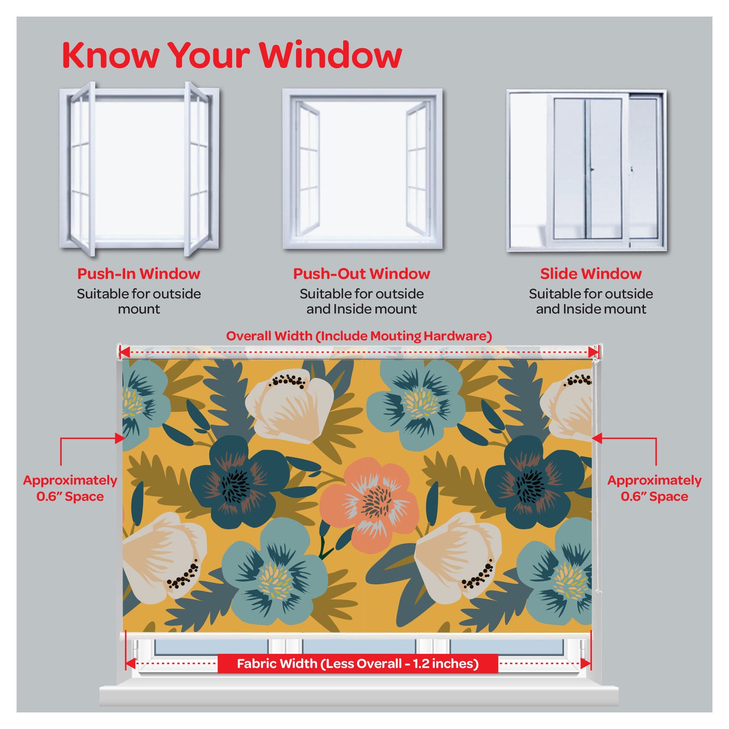 Flora Flower Botanical Print Window Roller Shade
