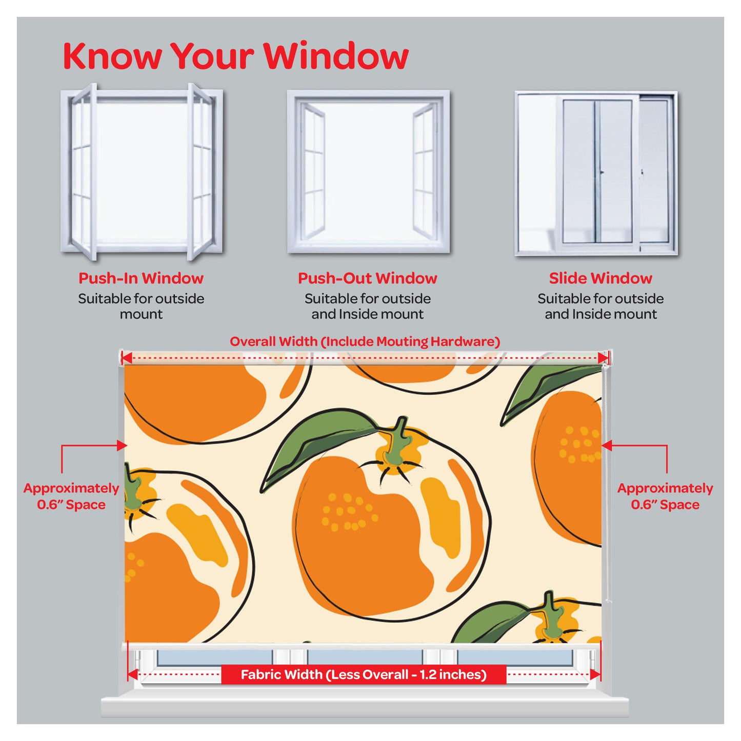 Orange Tangerine Mandarin Print Window Roller Shade