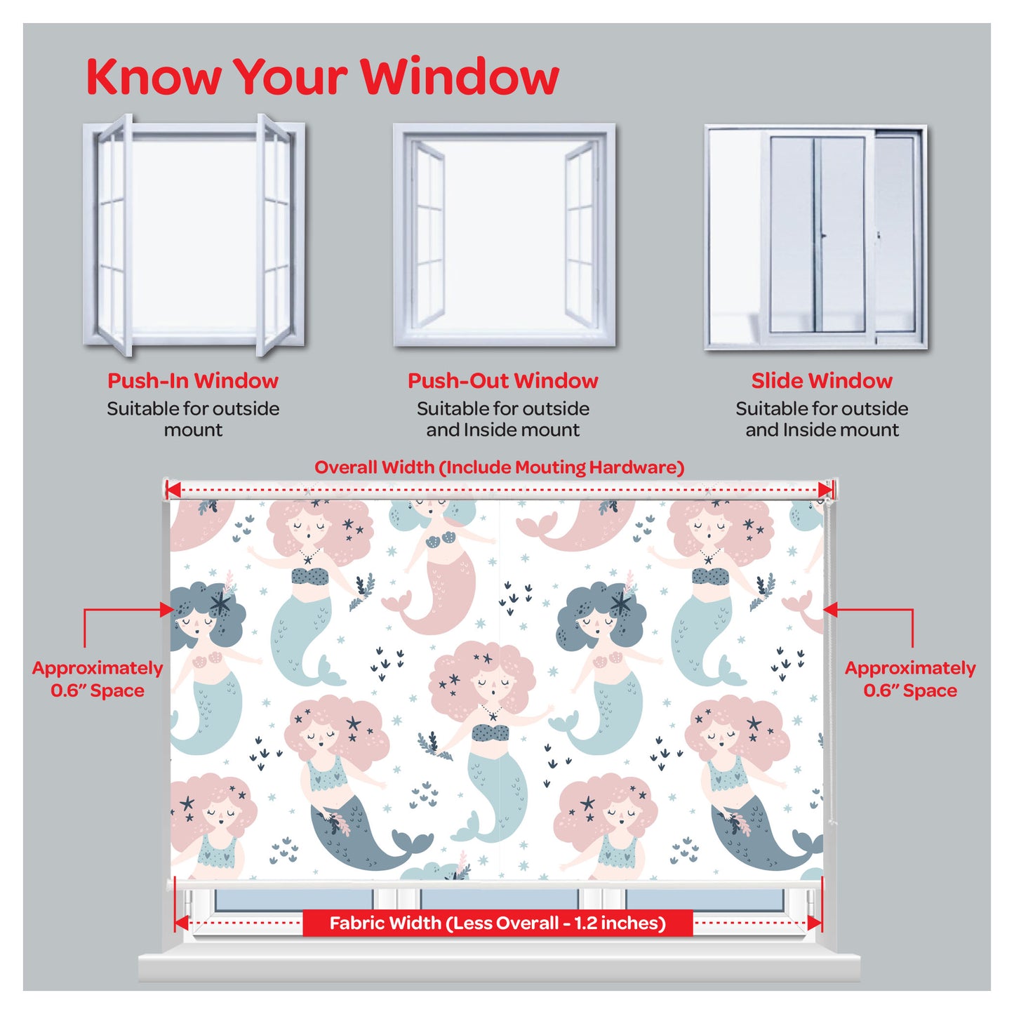 Mermaid Princess Nursery Kid Room Window Roller Shade
