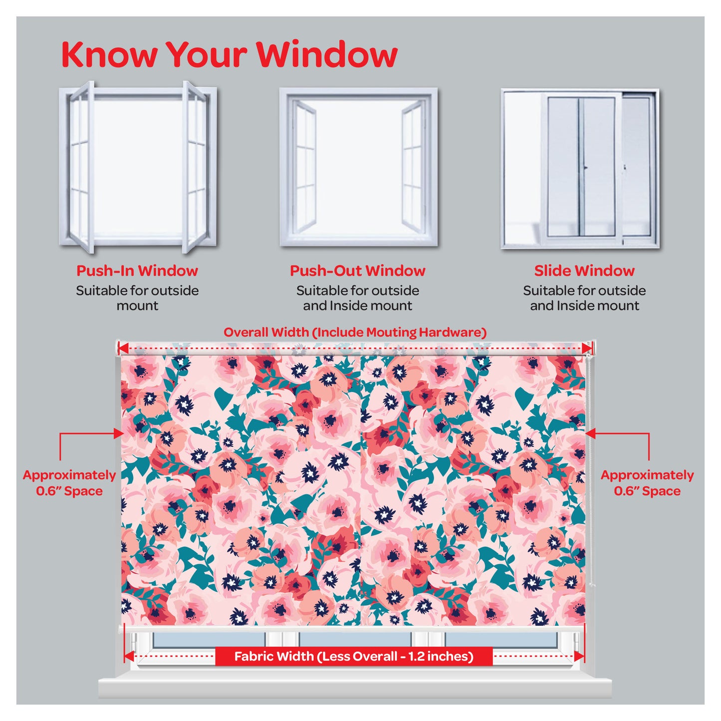 Botanical Spring Flower Pink Garden Print Window Roller Shade