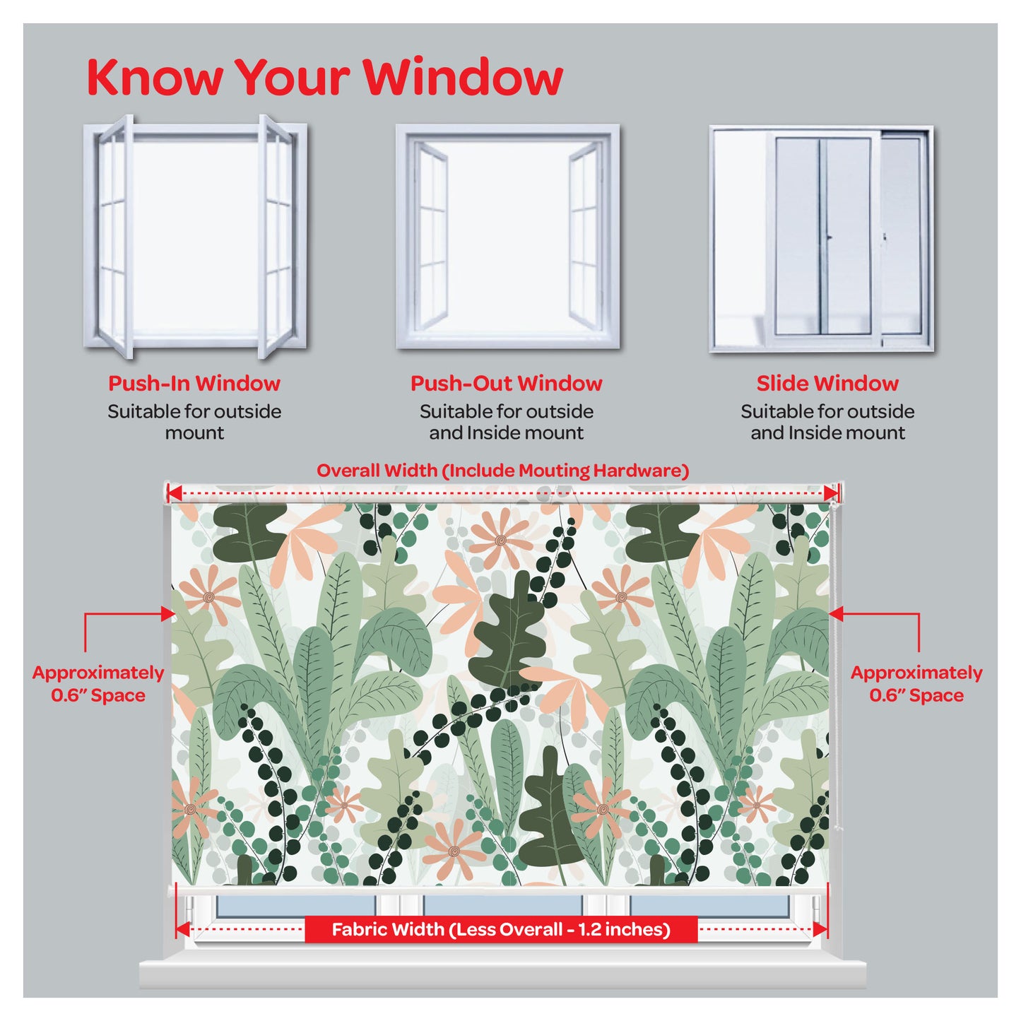 Flora Flower Botanical Plant Cactus Print Window Roller Shade